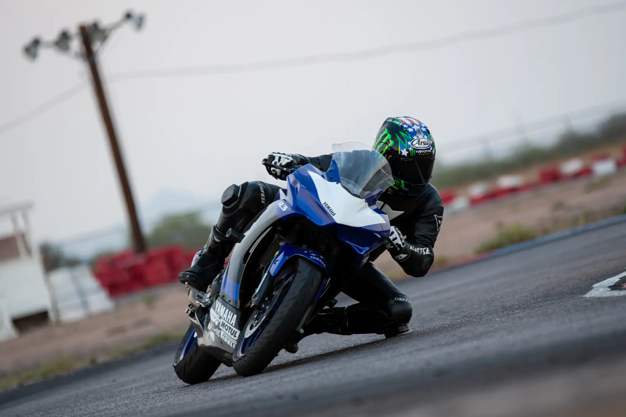 A man riding his Yamaha R3 at Tortilla Flats.